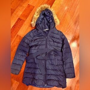 Hollister Dark Blue Puffer Jacket with Faux Fur Trim